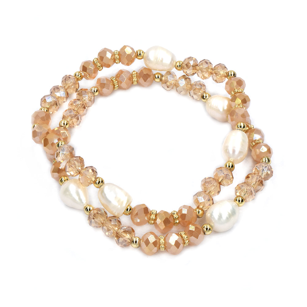 2 Pack fashion colour bead bracelet with freshwater pearl - YB4436 - YB4436