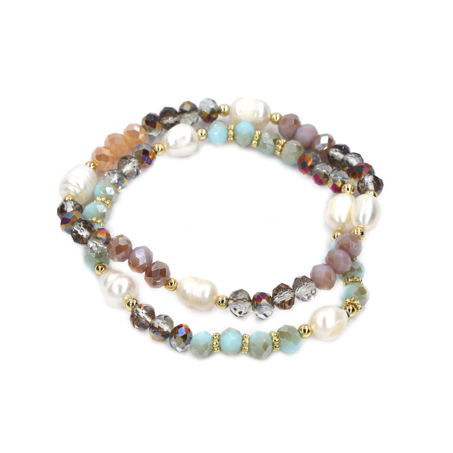 2 Pack fashion colour bead bracelet with freshwater pearl - YB4436 - YB4436