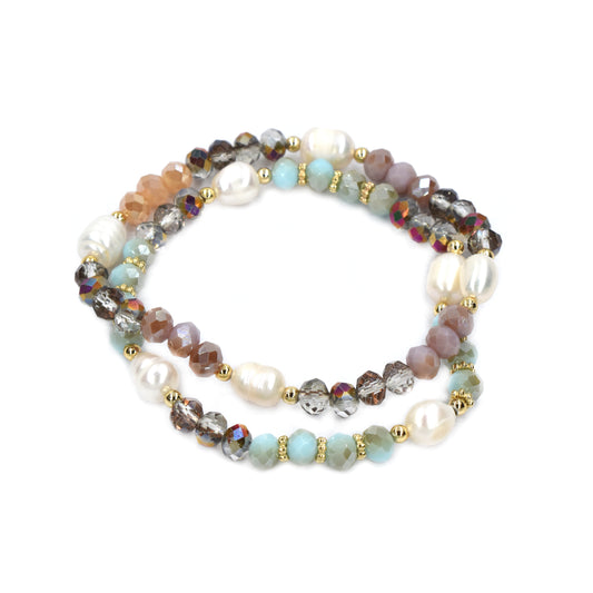 2 Pack fashion colour bead bracelet with freshwater pearl - YB4436 - YB4436