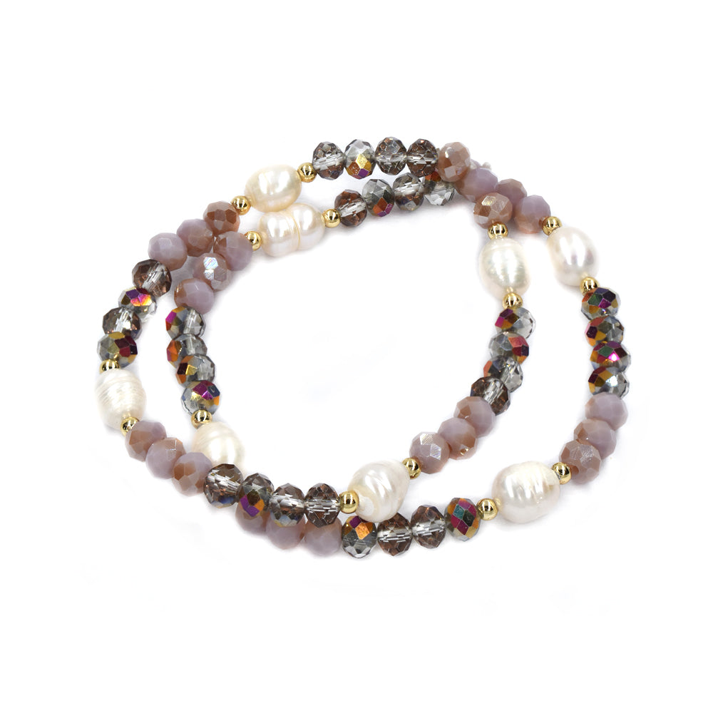 2 Pack fashion colour bead bracelet with freshwater pearl - YB4436 - YB4436