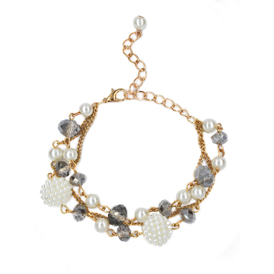 Fashion multi strand pearl and grey faceted beaded bold bracelet - YB4540