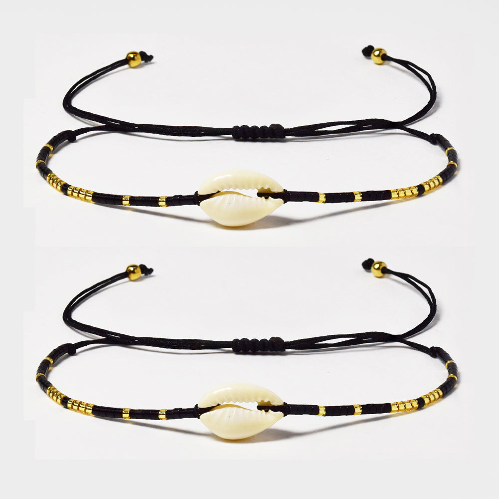 2 Pack fashion beaded shell cotton pull through bracelet - YB4784