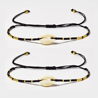2 Pack fashion beaded shell cotton pull through bracelet - YB4784