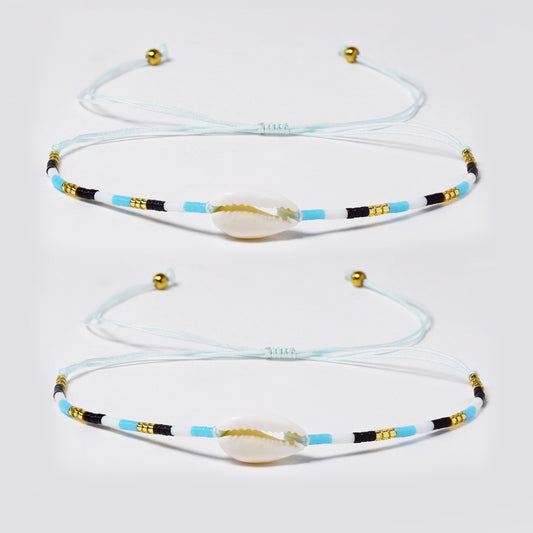 2 Pack fashion beaded shell cotton pull through bracelet - YB4784