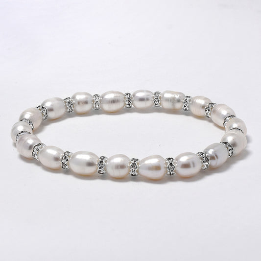 Freshwater pearl white 7mm with crystal stretch bracelet - YB4788