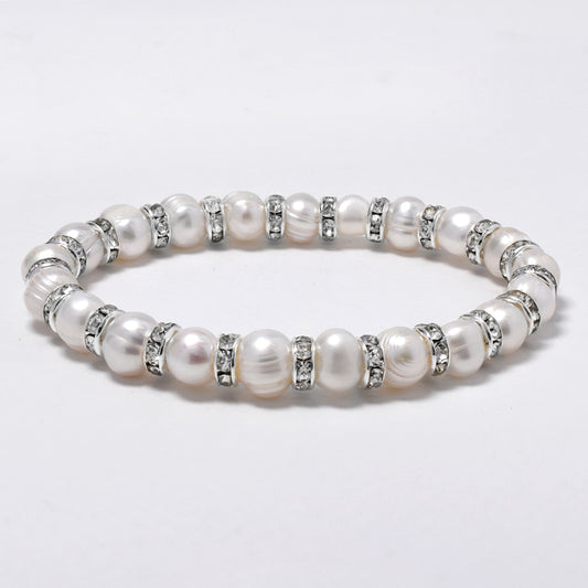 Freshwater pearl white 8mm with crystal stretch bracelet - YB4789