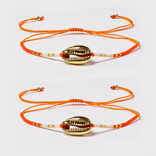 2 Pack fashion beaded shell cotton pull through bracelet - YB4790O