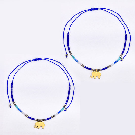 2 Pack adjustable cotton 7x10mm elephant charm beaded bracelet - YB4834