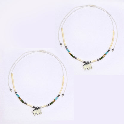 2 Pack adjustable cotton 7x10mm elephant charm beaded bracelet - YB4834
