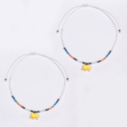 2 Pack adjustable cotton 7x10mm elephant charm beaded bracelet - YB4834