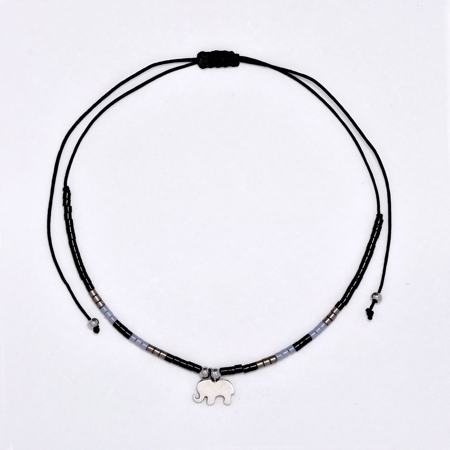 2 Pack adjustable cotton 6x8mm elephant charm beaded bracelet - YB4834S