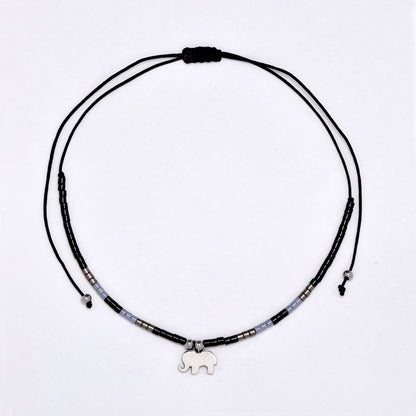 2 Pack adjustable cotton 6x8mm elephant charm beaded bracelet - YB4834S