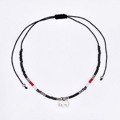 2 Pack adjustable cotton 6x8mm elephant charm beaded bracelet - YB4834S