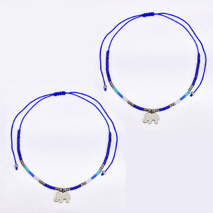 2 Pack adjustable cotton 7x10mm elephant charm beaded bracelet - YB4834