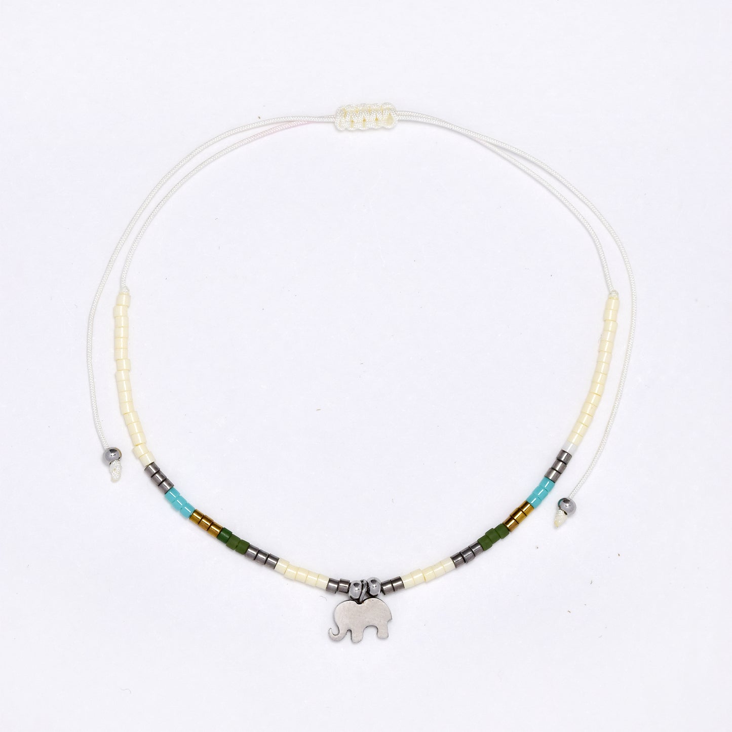 2 Pack adjustable cotton 6x8mm elephant charm beaded bracelet - YB4834S