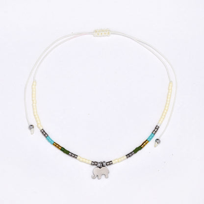 2 Pack adjustable cotton 6x8mm elephant charm beaded bracelet - YB4834S