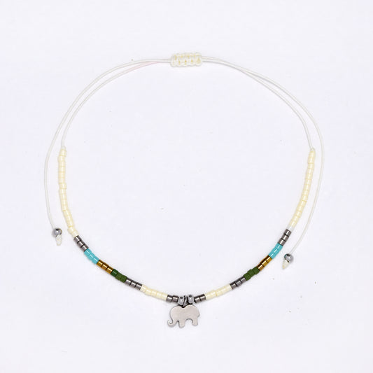 2 Pack adjustable cotton 6x8mm elephant charm beaded bracelet - YB4834S