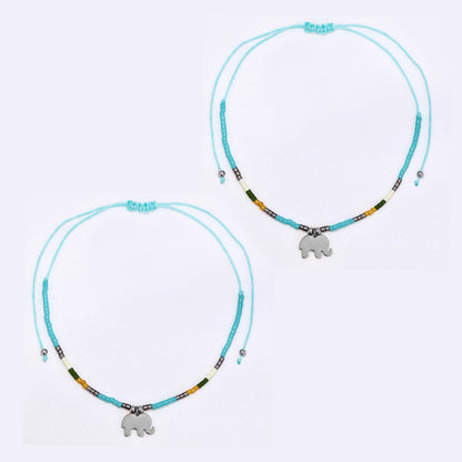 2 Pack adjustable cotton 7x10mm elephant charm beaded bracelet - YB4834