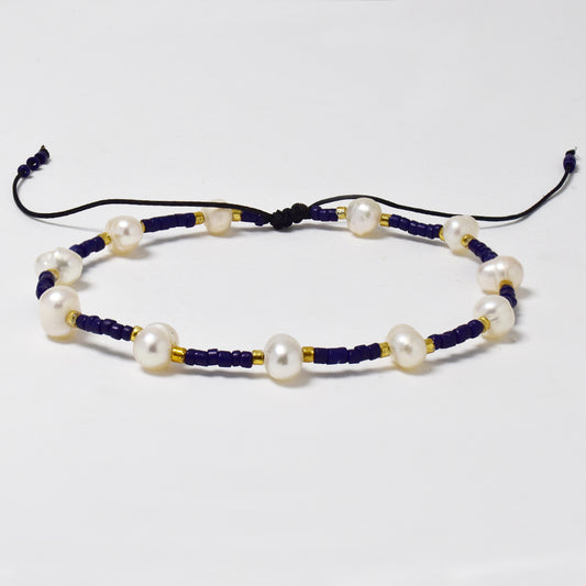 Fashion adjustable cotton beaded bracelet with pearl - YB4925