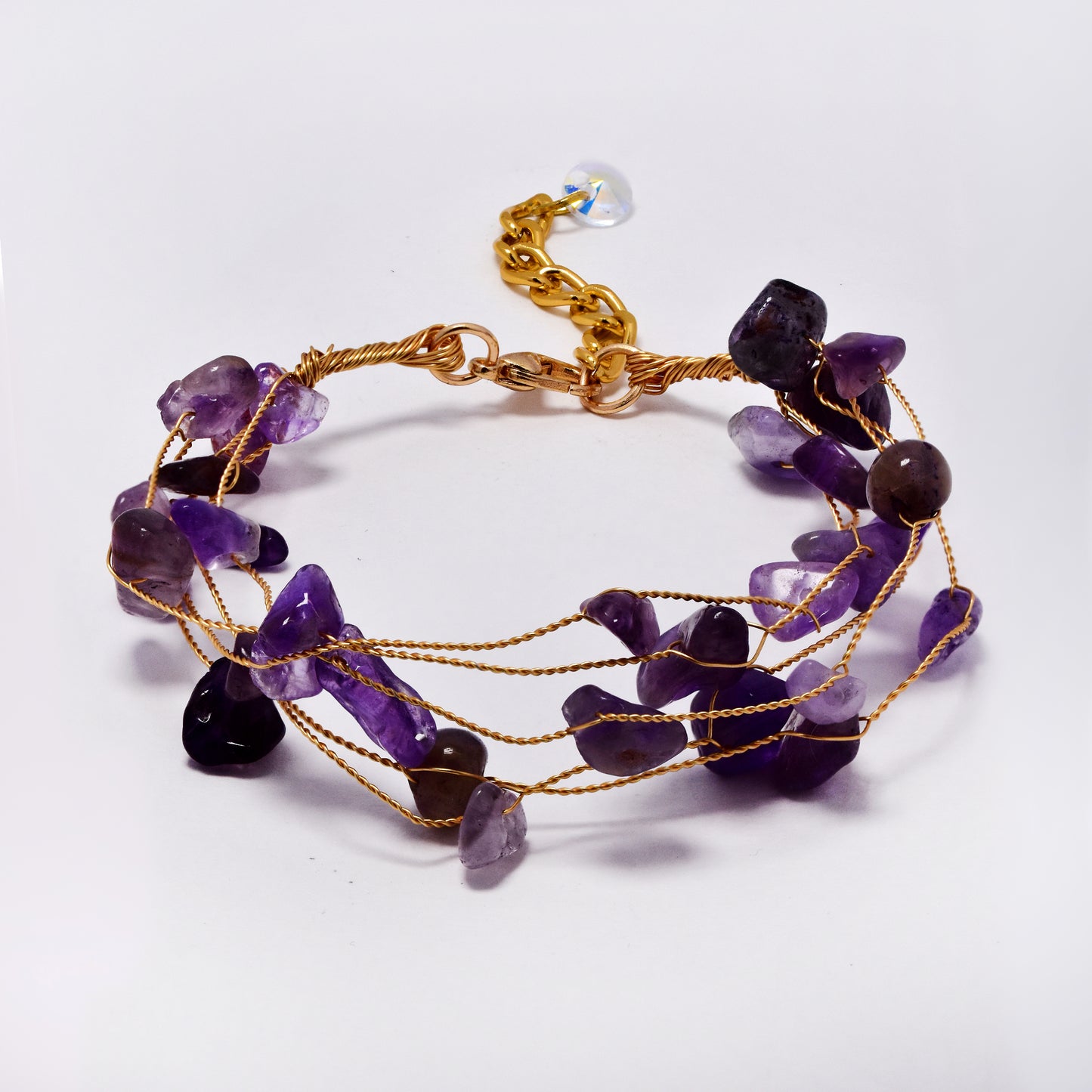 Intertwined multi strand floating stone fashion bracelet - 18+3cm - YB5288