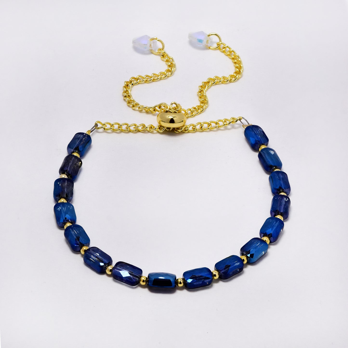 Slide adjustable blue glass crystal bead bracelet - YB5292
