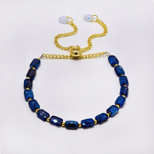 Slide adjustable blue glass crystal bead bracelet - YB5292