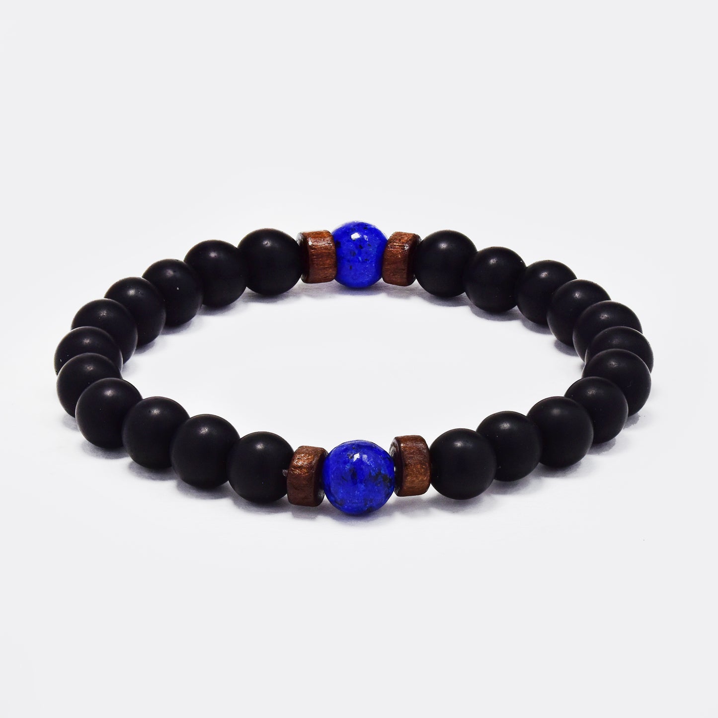 Black and blue bead stretch bracelet - YB5732