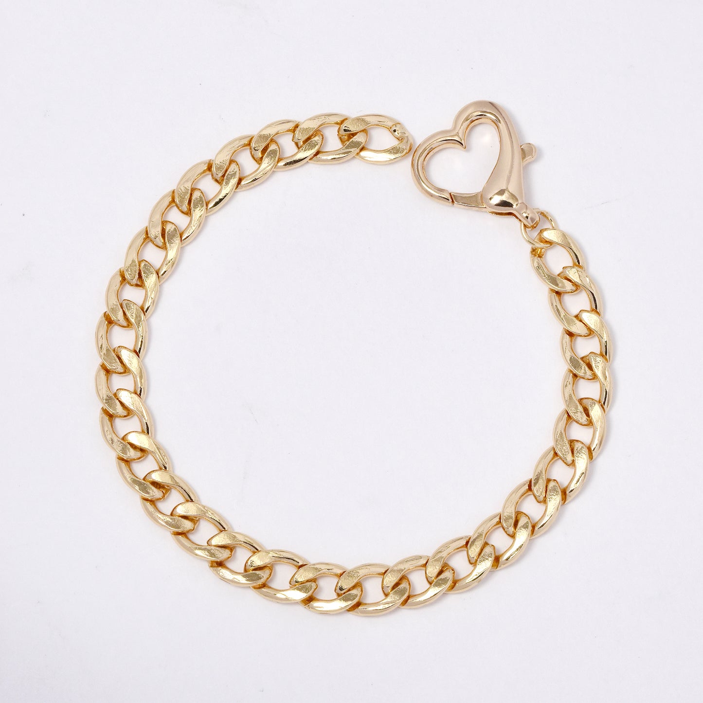 YB5886 - Gold plated 18mm x 6mm curb link bracelet with heart clasp