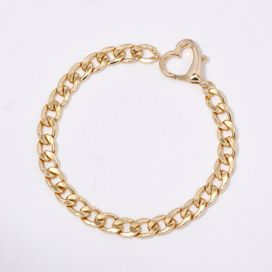 YB5886 - Gold plated 18mm x 6mm curb link bracelet with heart clasp