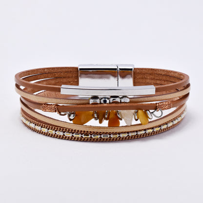 YB6307 - Fashion 19.5cm x 13mm multistrand natural stone and bead wrap bracelet