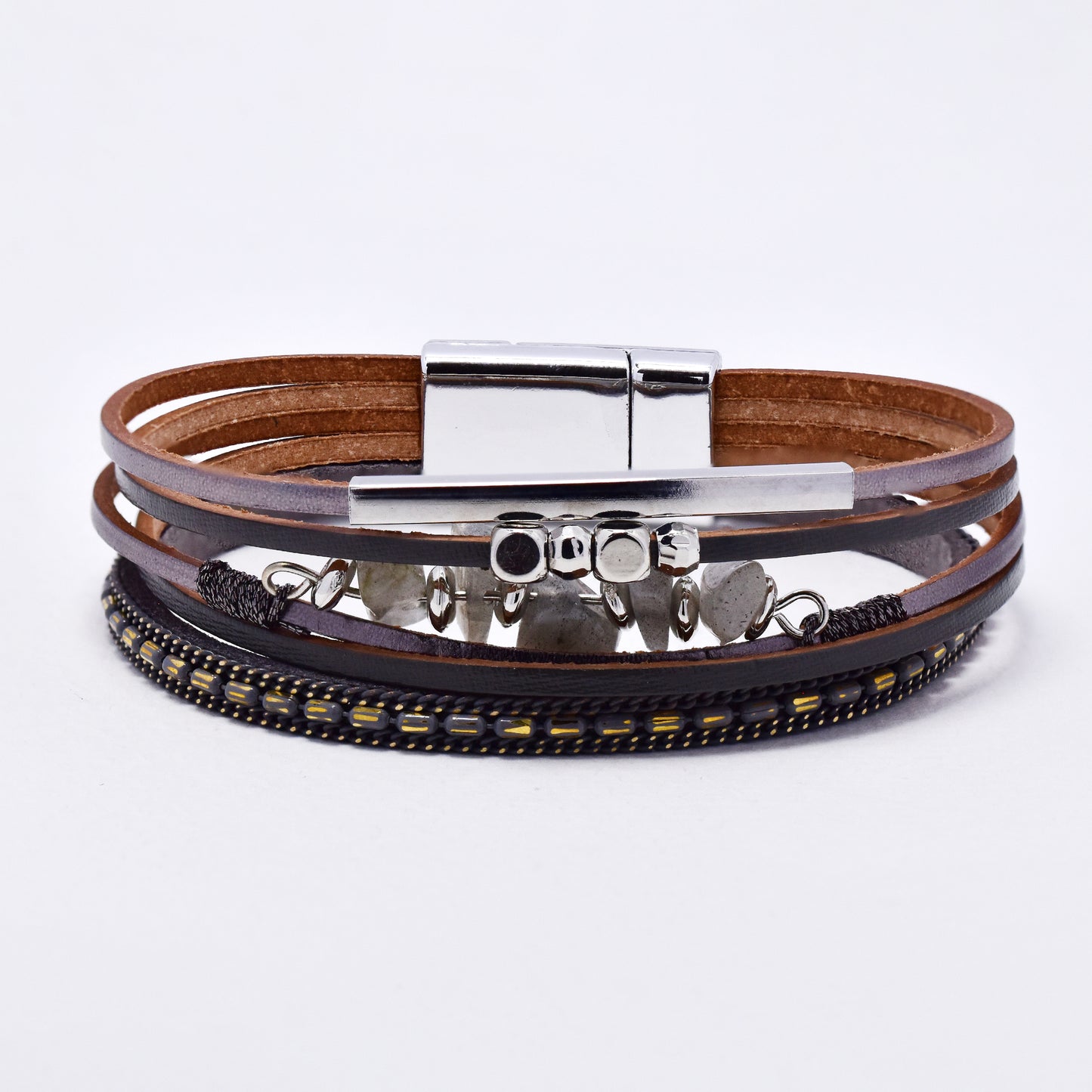 YB6307 - Fashion 19.5cm x 13mm multistrand natural stone and bead wrap bracelet
