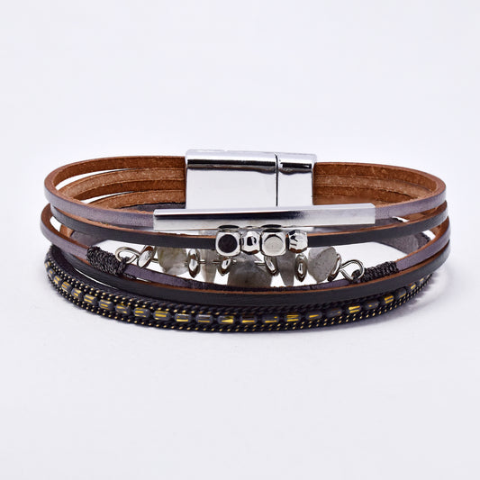 YB6307 - Fashion 19.5cm x 13mm multistrand natural stone and bead wrap bracelet