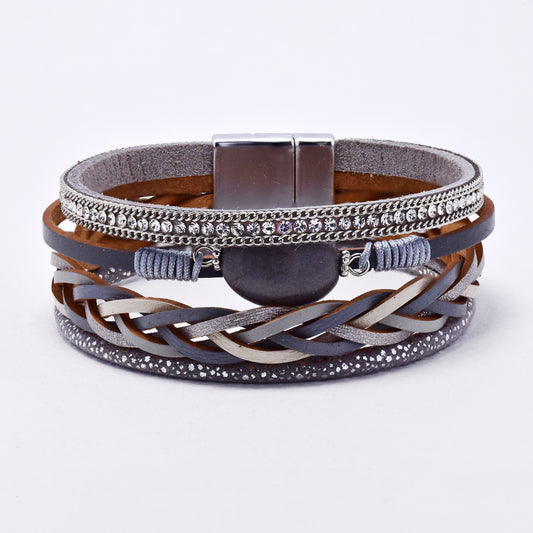 YB6308 - Fashion 19.5cm x 20mm multistrand crystal & natural stone wrap bracelet