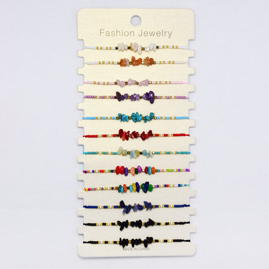 YB6673 - Fashion 12 pack natural stone & shell adjustable beaded bracelet