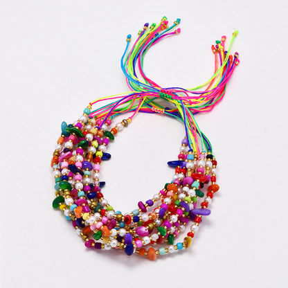 YB6676 - Fashion  adjustable bead & natural stone chip  bracelet - 10 pc / pack
