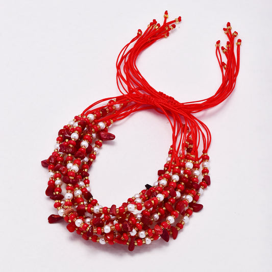 YB6676 - Fashion  adjustable glass bead & natural stone chip  bracelet - 10 pc / pack