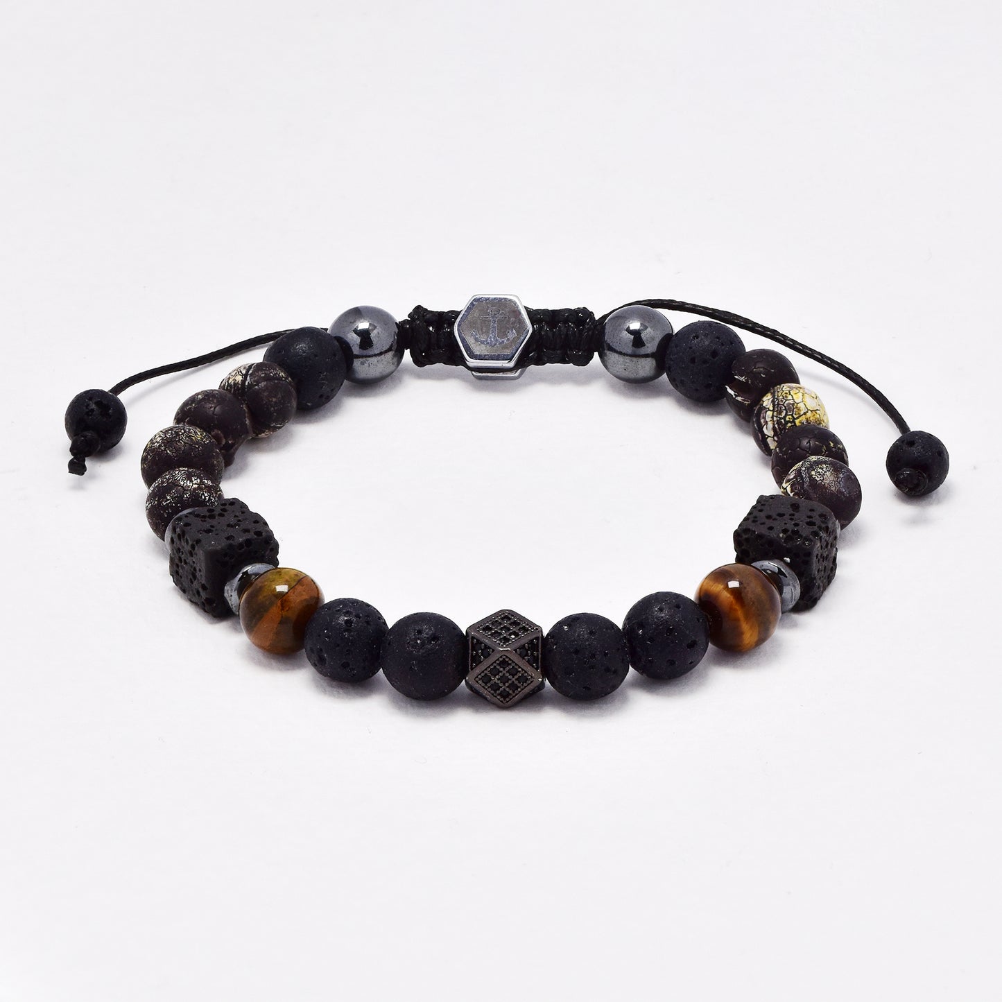 YB6678 - Volcanic rock & tiger's eye adjustable bracelet