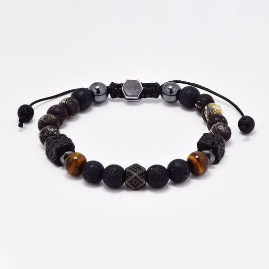 YB6678 - Volcanic rock & tiger's eye adjustible bracelet