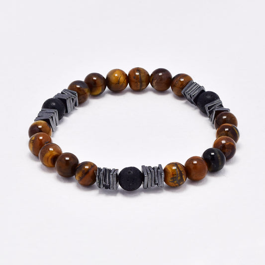 YB6683 - Volcanic rock & tiger's eye bracelet
