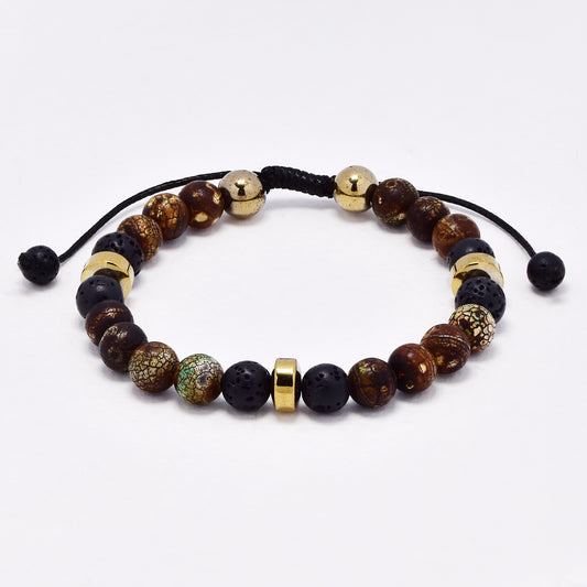YB6684 - Volcanic rock & natural stone adjustable bracelet