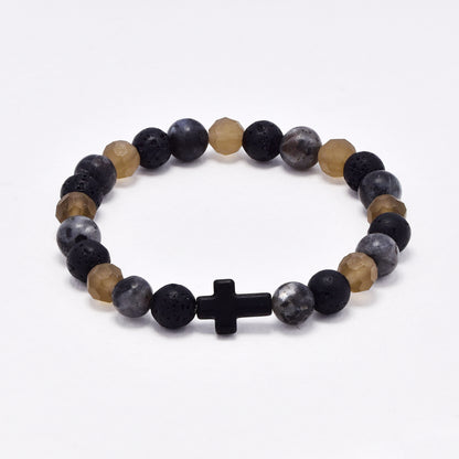 YB6686 - Volcanic rock & natural stone cross bracelet