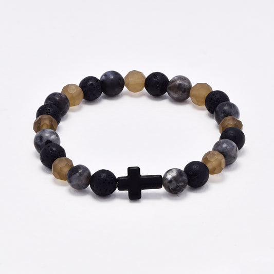 YB6686 - Volcanic rock & natural stone cross bracelet