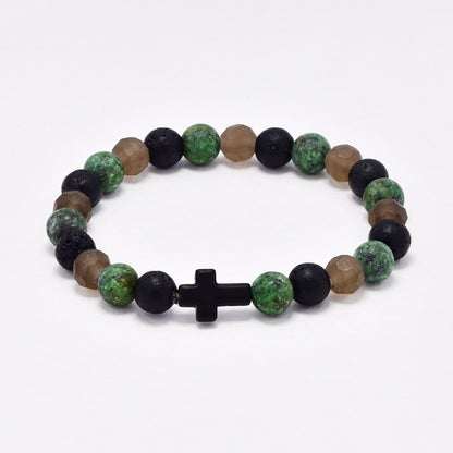 YB6686 - Volcanic rock & natural stone cross bracelet