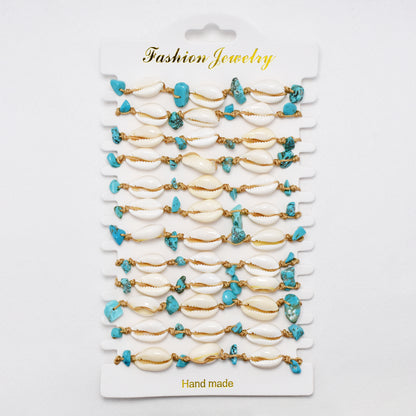 YB6770 - 12 Pack adjustable shell & stone bracelet
