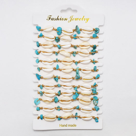 YB6770 - 12 Pack adjustable shell & stone bracelet