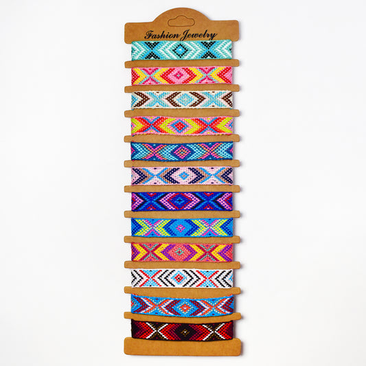 YB7083 - 12-Pack cotton weave  pull-through bracelet