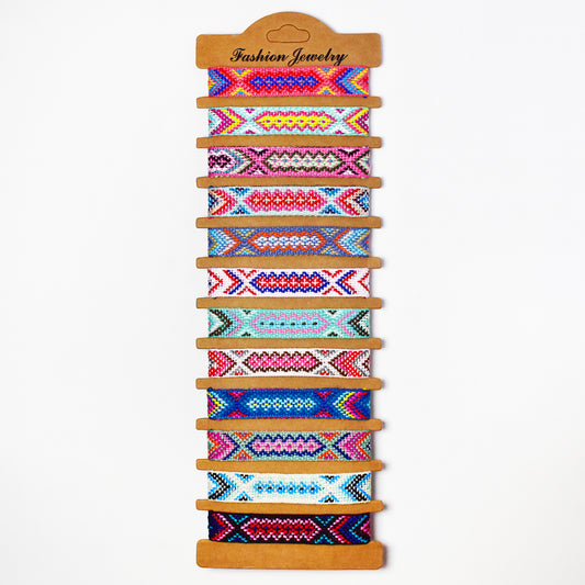 YB7084 - 12-Pack cotton weave  pull-through bracelet