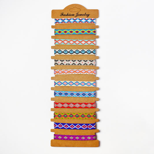 YB7085 - 12-Pack cotton weave  pull-through bracelet