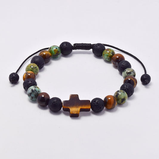 YB7758 - Volcanic rock & natural stone adjustable bracelet