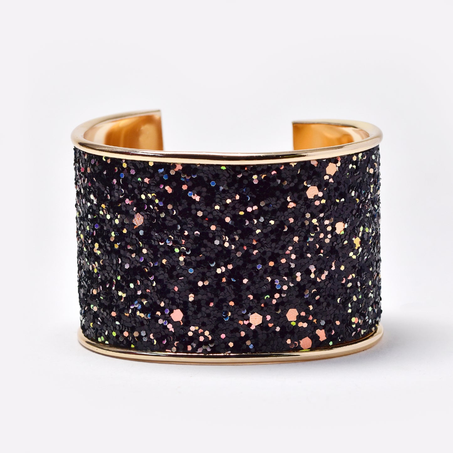 YB7762 - 47mm wide black glitter cuff bangle